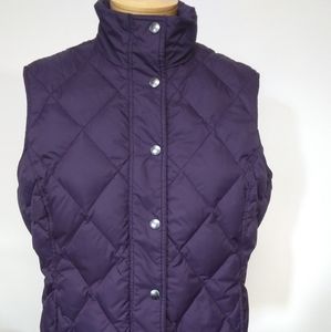 Lands' End Quilted Down Vest, Eggplant, Size L (14-16)